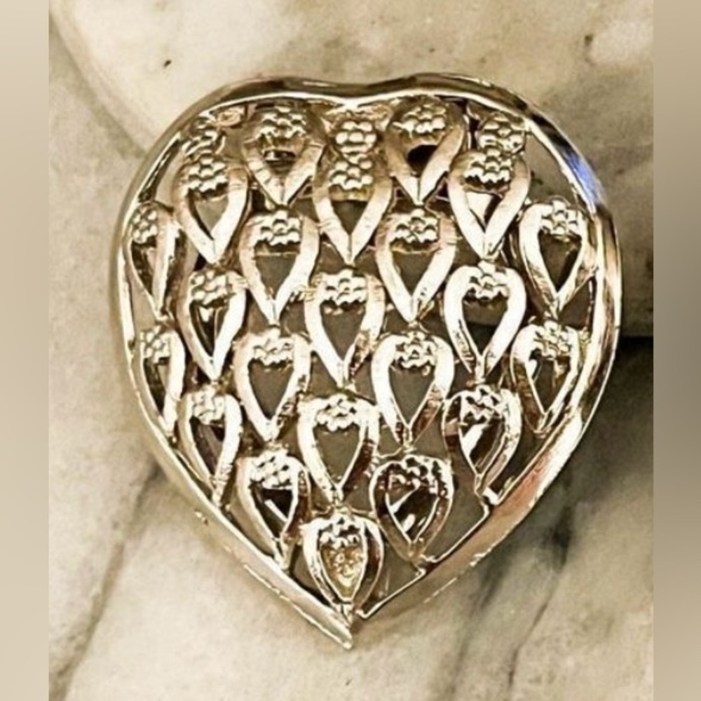 Vintage Scarf Clip Celebrity Heart Love Silver Metal Mid Century Modern MCM